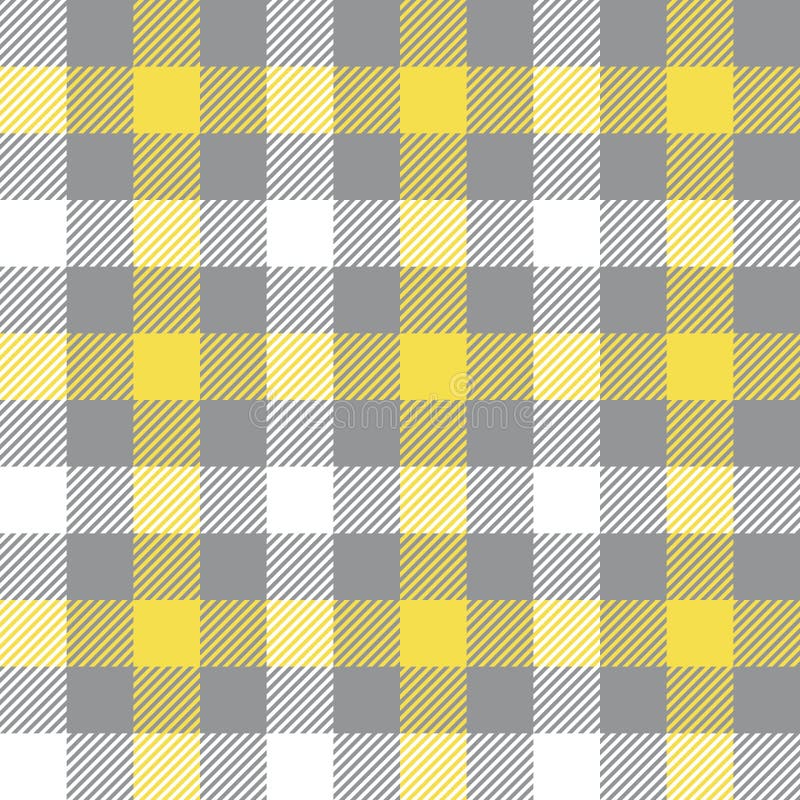 Gingham pattern in illuminating yellow  ultimate grey  and white. Seamless vichy check plaid graphic for tablecloth.