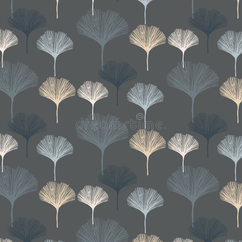 Gingko leaf vector pattern, repeating abstract drawing gingko leaf on dark background. vector illustration