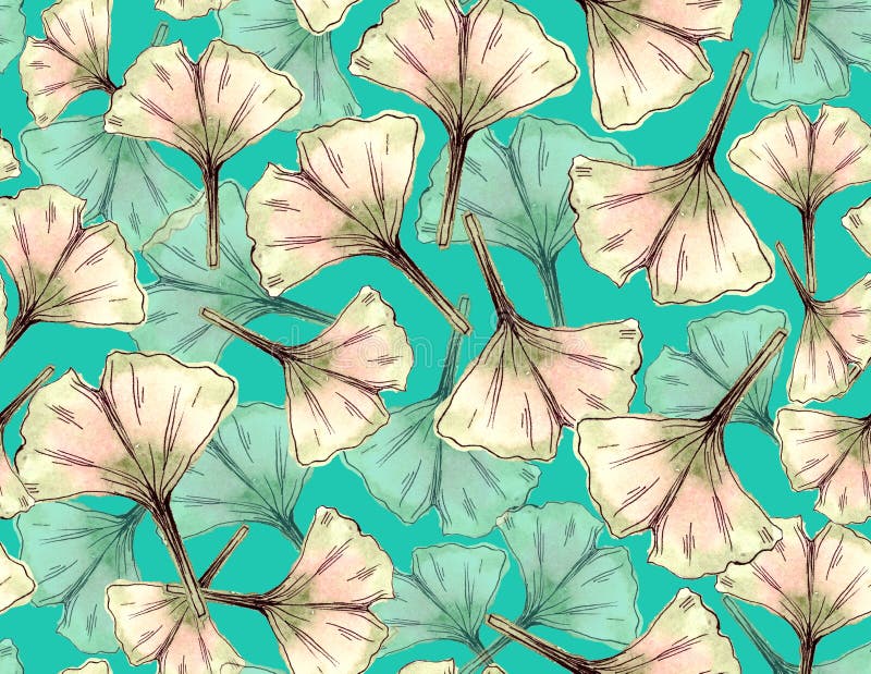 Ginkgo verlaat naadloos patroon Waterverf botanische illustratie stock illustratie Ginkgo verlaat naadloos patroon Waterverf botanische illustratie stock illustratie