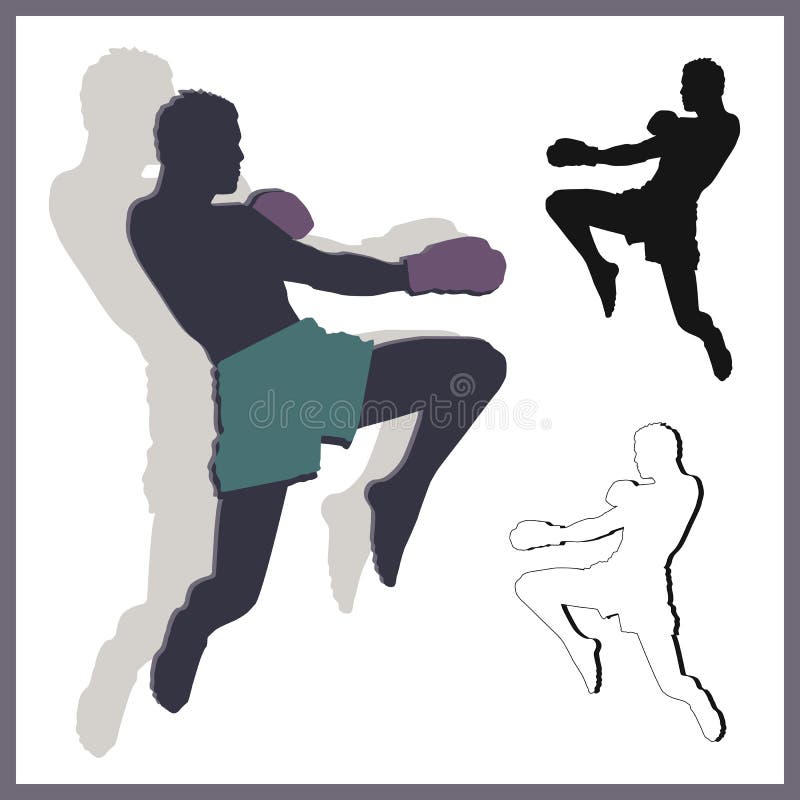 Ginocchio di volo di tailandese muay illustrazione vettoriale Ginocchio di volo di tailandese muay illustrazione vettoriale