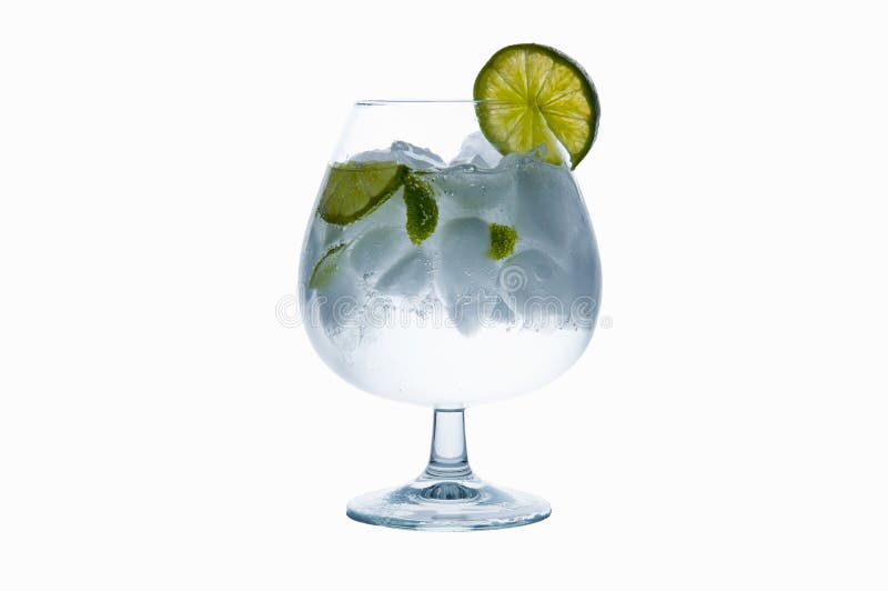 Gin tonic made at home whit white background or water with lemon. Gin tonic made at home whit white background or water with lemon