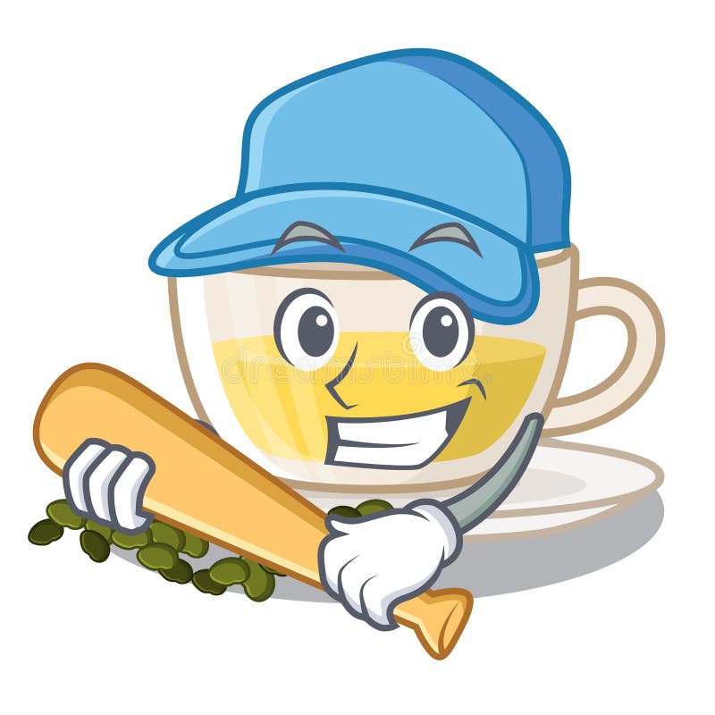 Giocando a baseball il tè del oolong versato in tazza del carattere royalty illustrazione gratis Giocando a baseball il tè del oolong versato in tazza del carattere royalty illustrazione gratis