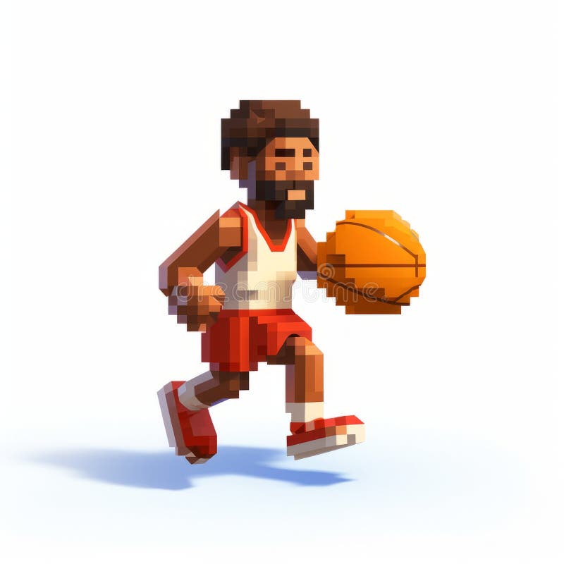 Giocatore di pallacanestro pixelato in gioco realistico e iperdettagliato illustrazione vettoriale