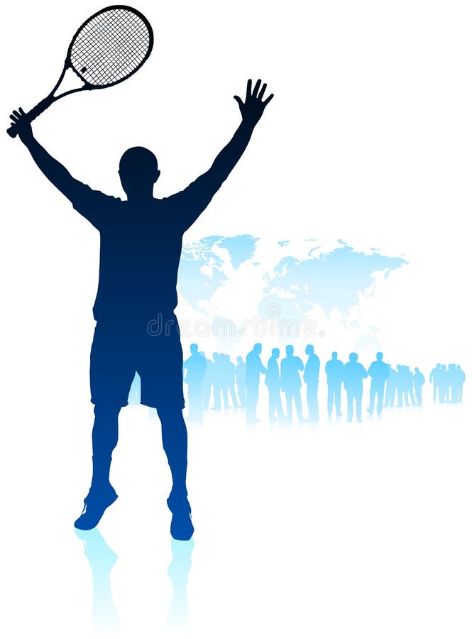 Giocatore di tennis sulla priorità bassa del programma di mondo con la folla illustrazione vettoriale Giocatore di tennis sulla priorità bassa del programma di mondo con la folla illustrazione vettoriale