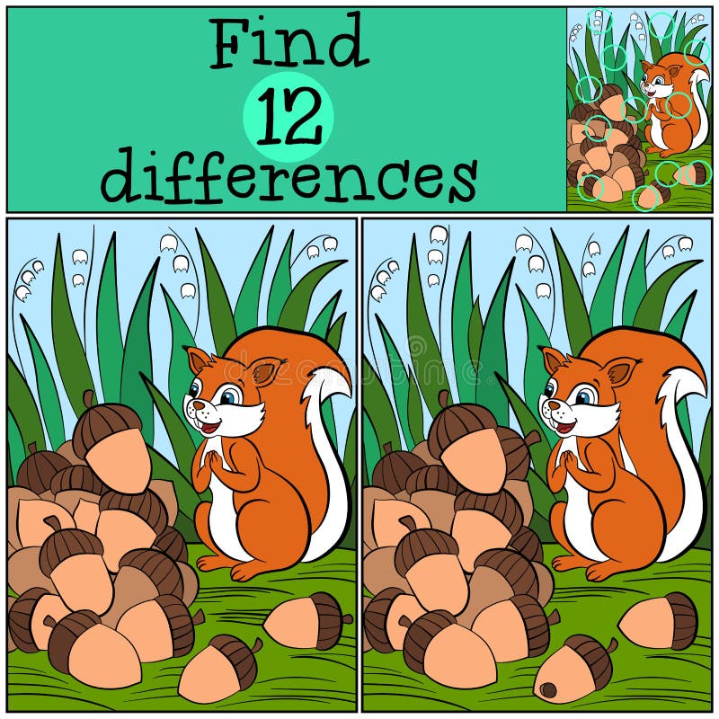 Giochi dei bambini: Differenze del ritrovamento Piccolo scoiattolo sveglio royalty illustrazione gratis Giochi dei bambini: Differenze del ritrovamento Piccolo scoiattolo sveglio royalty illustrazione gratis