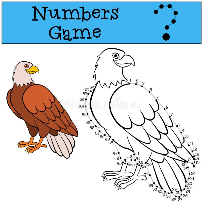 Giochi educativi per i bambini: Gioco di numeri con il contorno Aquila sveglia illustrazione vettoriale Giochi educativi per i bambini: Gioco di numeri con il contorno Aquila sveglia illustrazione vettoriale