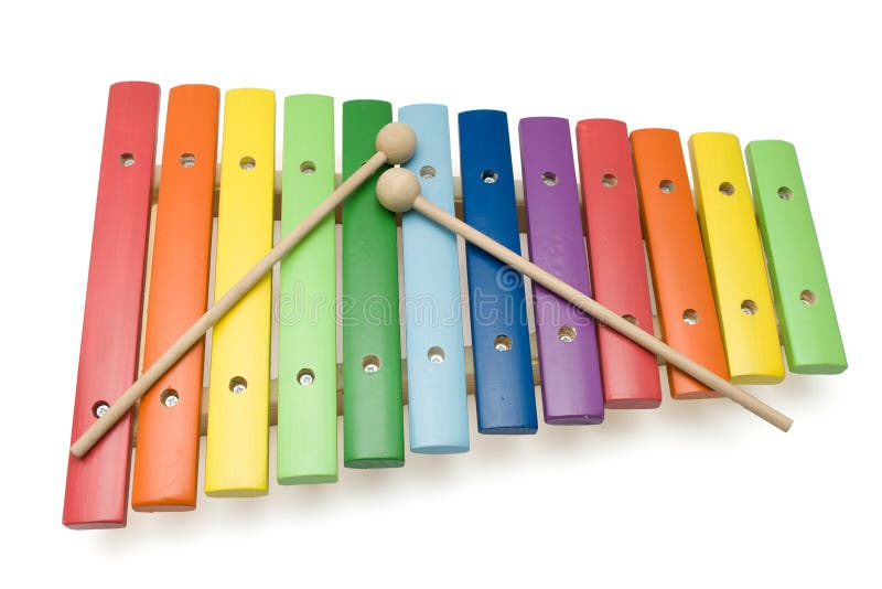 Giochi il xylophone variopinto, isolato, con PA di residuo della potatura meccanica fotografia stock libera da diritti Giochi il xylophone variopinto, isolato, con PA di residuo della potatura meccanica fotografia stock libera da diritti