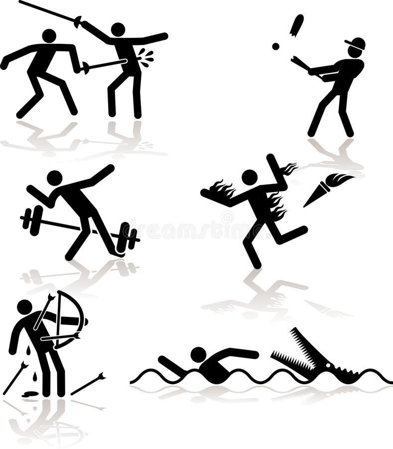 Olympic games see through an humor point of view. Set 2. In detail: Fencing, Baseball, Weight Lifting, Torchbearer, Swimming, Archery. Olympic games see through an humor point of view. Set 2. In detail: Fencing, Baseball, Weight Lifting, Torchbearer, Swimming, Archery