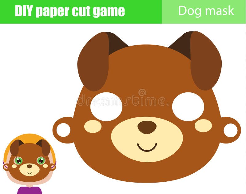 Gioco creativo educativo dei bambini di DIY Faccia una maschera animale del partito con le forbici Maschera della carta del front illustrazione di stock