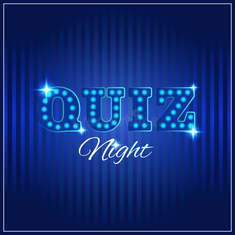 Words trivia night made of light box letters. Trivia game or quiz show background with light bulbs, vector illustration for announcement poster. Words trivia night made of light box letters. Trivia game or quiz show background with light bulbs, vector illustration for announcement poster