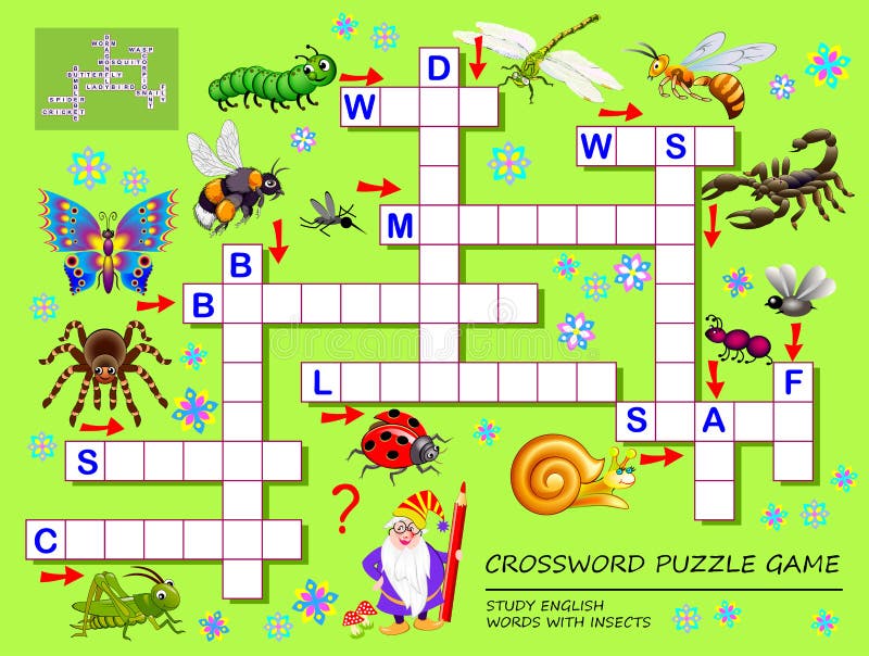 Gioco Di Cruciverba Per I Bambini Con Gli Insetti Svegli Pagina Educativa Per I Bambini Per Le Parole Di Inglese Di Studio Illustrazione Vettoriale Illustrazione Di Esercitazione Crossword