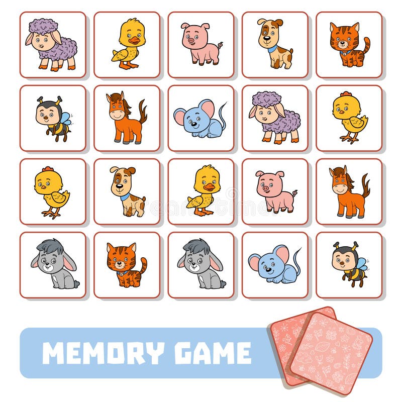 Gioco Di Memoria Per I Bambini, Carte Con Gli Animali Illustrazione  Vettoriale - Illustrazione di accumulazione, animali: 93684019
