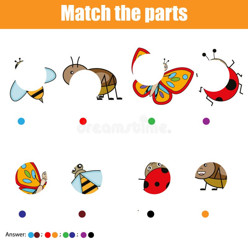 Gioco educativo di corrispondenza dei bambini Scherza l'attività Parti degli insetti della partita Trovi il puzzle mancante royalty illustrazione gratis Gioco educativo di corrispondenza dei bambini Scherza l'attività Parti degli insetti della partita Trovi il puzzle mancante royalty illustrazione gratis