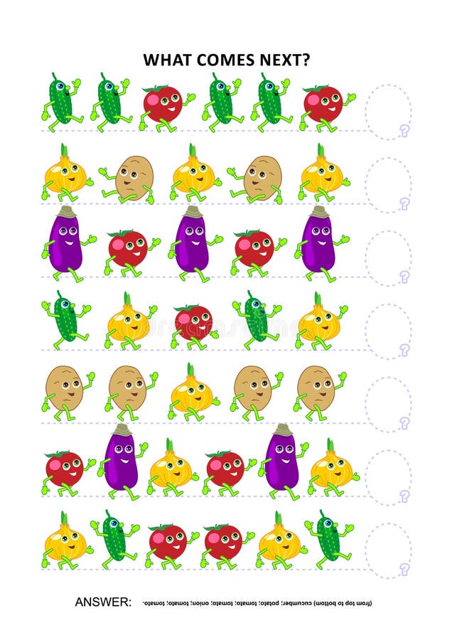 Gioco educativo di logica delle verdure - riconoscimento di forme sequenziale illustrazione vettoriale Gioco educativo di logica delle verdure - riconoscimento di forme sequenziale illustrazione vettoriale