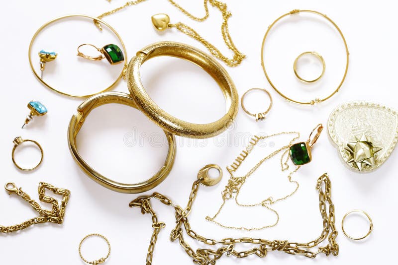 Gioielli dell'oro - pendenti, braccialetti, anelli fotografie stock Gioielli dell'oro - pendenti, braccialetti, anelli fotografie stock
