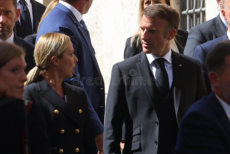 GIORGIA MELONI AND MACRON WALKING AFTER STATE FUNERAL OF FORMER PRESIDENT OF THE REPUBLIC GIORGIO NAPOLITANO , Rome, 26 September