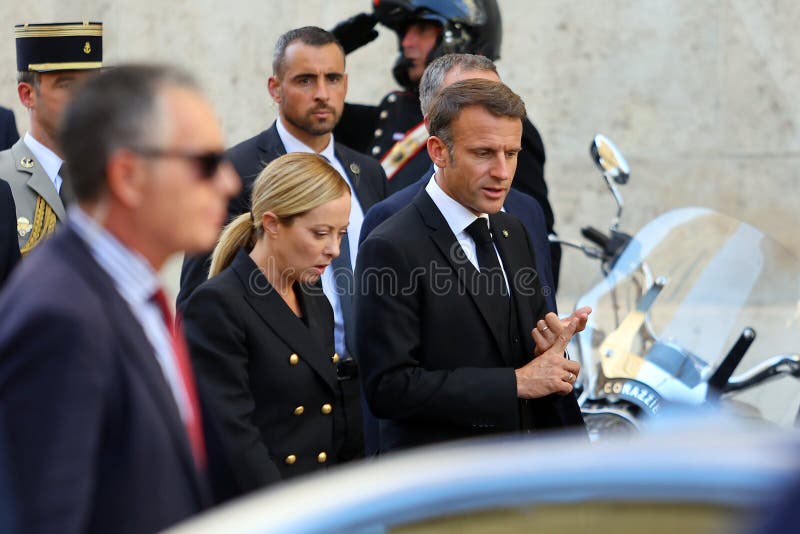 GIORGIA MELONI AND MACRON WALKING AFTER STATE FUNERAL OF FORMER PRESIDENT OF THE REPUBLIC GIORGIO NAPOLITANO , Rome, 26 September