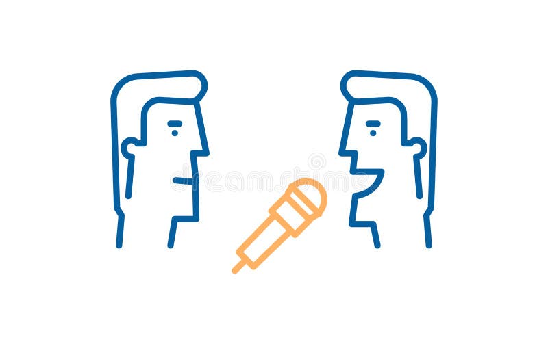 Giornalista che intervista un altro uomo con un mic Il vettore assottiglia la linea illustrazione di stock Giornalista che intervista un altro uomo con un mic Il vettore assottiglia la linea illustrazione di stock