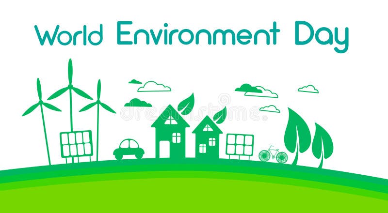 Giornata mondiale dell'ambiente a energia solare del pannello della città del generatore eolico verde della siluetta royalty illustrazione gratis Giornata mondiale dell'ambiente a energia solare del pannello della città del generatore eolico verde della siluetta royalty illustrazione gratis