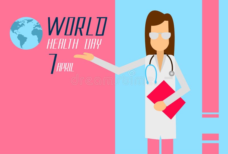 Giorno April Holiday Banner di medico Woman World Healthy illustrazione vettoriale Giorno April Holiday Banner di medico Woman World Healthy illustrazione vettoriale