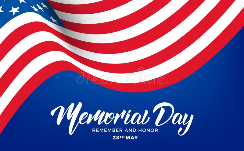 Giorno dei Caduti Insegna di U.S.A. Memorial Day con la bandiera di ondeggiamento e dell'iscrizione di U.S.A. illustrazione di stock Giorno dei Caduti Insegna di U.S.A. Memorial Day con la bandiera di ondeggiamento e dell'iscrizione di U.S.A. illustrazione di stock