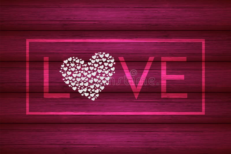 Giorno del `s del biglietto di S Amore Insegna di festa con cuore e tipografia d'argento su fondo di legno rosa illustrazione vettoriale Giorno del `s del biglietto di S Amore Insegna di festa con cuore e tipografia d'argento su fondo di legno rosa illustrazione vettoriale