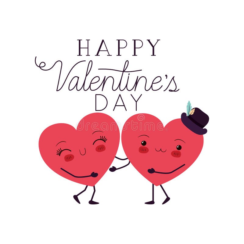 Giorno di biglietti di S. Valentino felice con il carattere di kawaii di amore del cuore illustrazione di stock Giorno di biglietti di S. Valentino felice con il carattere di kawaii di amore del cuore illustrazione di stock