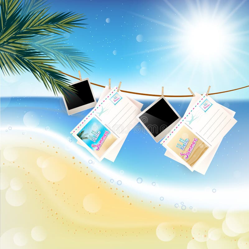 Giorno di estate soleggiato tropicale con le foto d'attaccatura e illustrazione di stock Giorno di estate soleggiato tropicale con le foto d'attaccatura e illustrazione di stock
