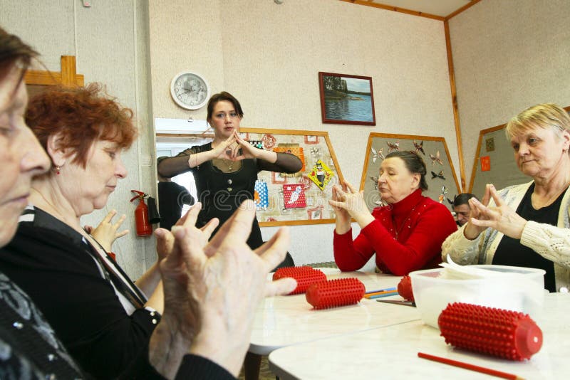 Day of Health in Center of social services for pensioners and the disabled Otrada (occupational therapy for eldery), April 14, 2010 in Podporozhye, Russia. Day of Health in Center of social services for pensioners and the disabled Otrada (occupational therapy for eldery), April 14, 2010 in Podporozhye, Russia.