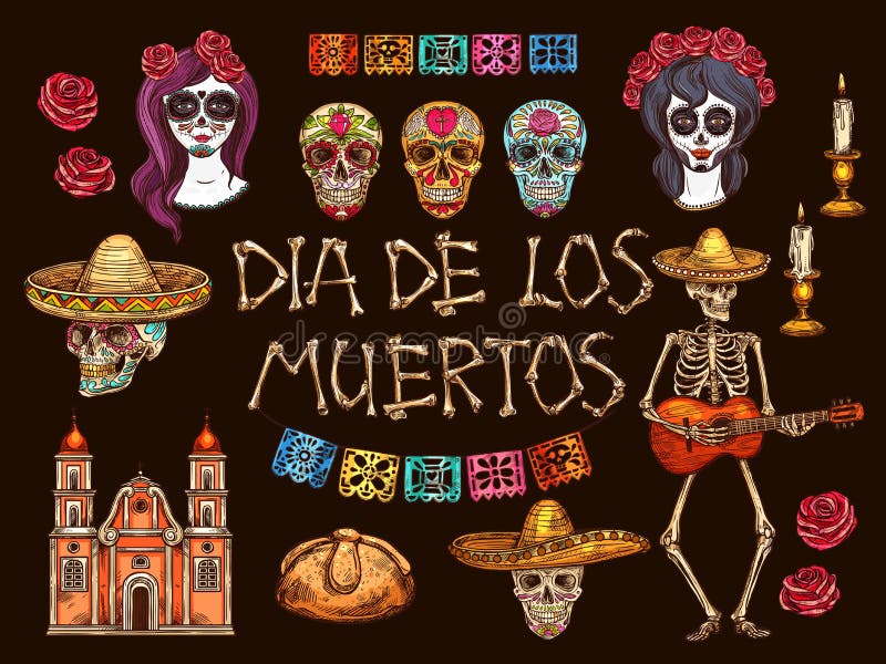 Giorno messicano dei crani morti e dei simboli di scheletro