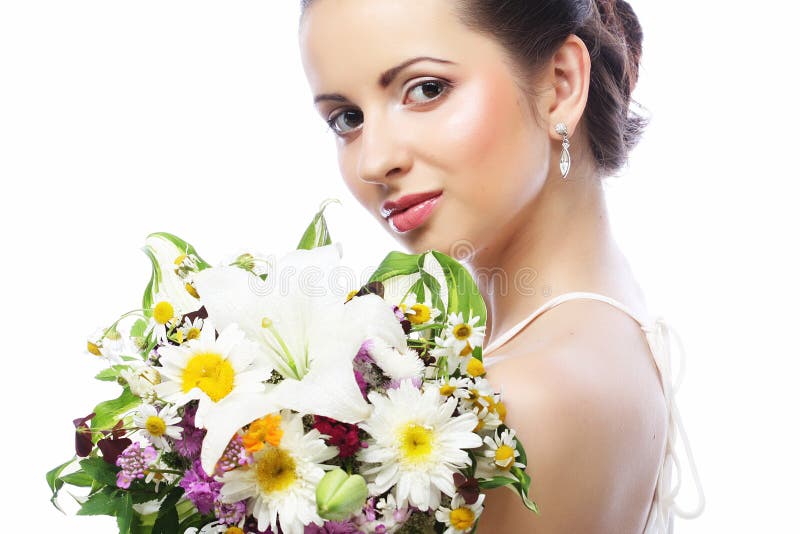 Giovane bella donna con il mazzo, giorno felice immagine stock Giovane bella donna con il mazzo, giorno felice immagine stock