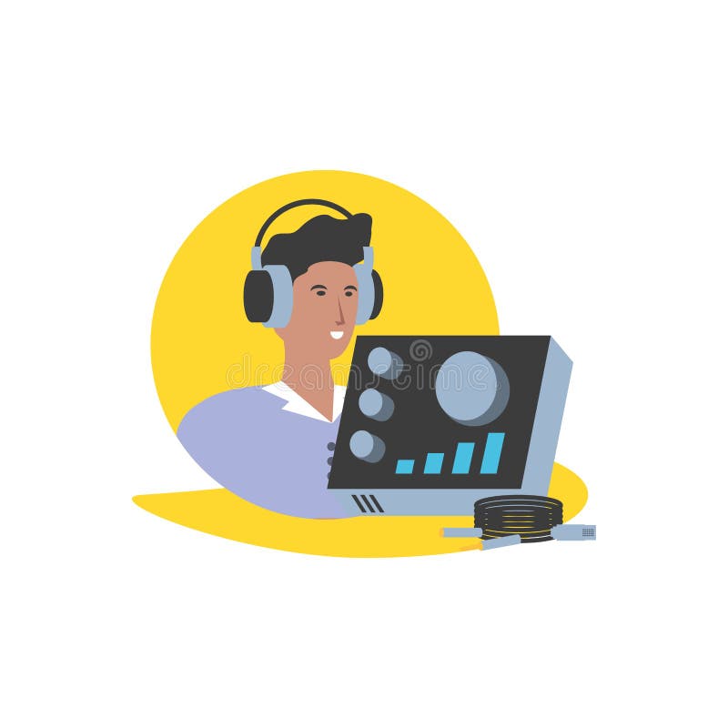 Giovane uomo con cuffie e console audio