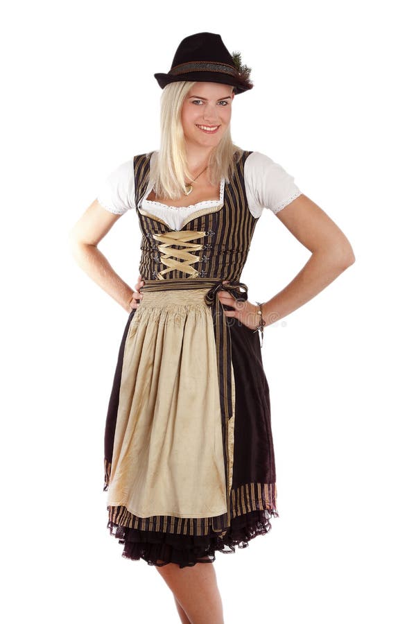 Giovane donna bionda in costume bavarese tradizionale immagini stock Giovane donna bionda in costume bavarese tradizionale immagini stock