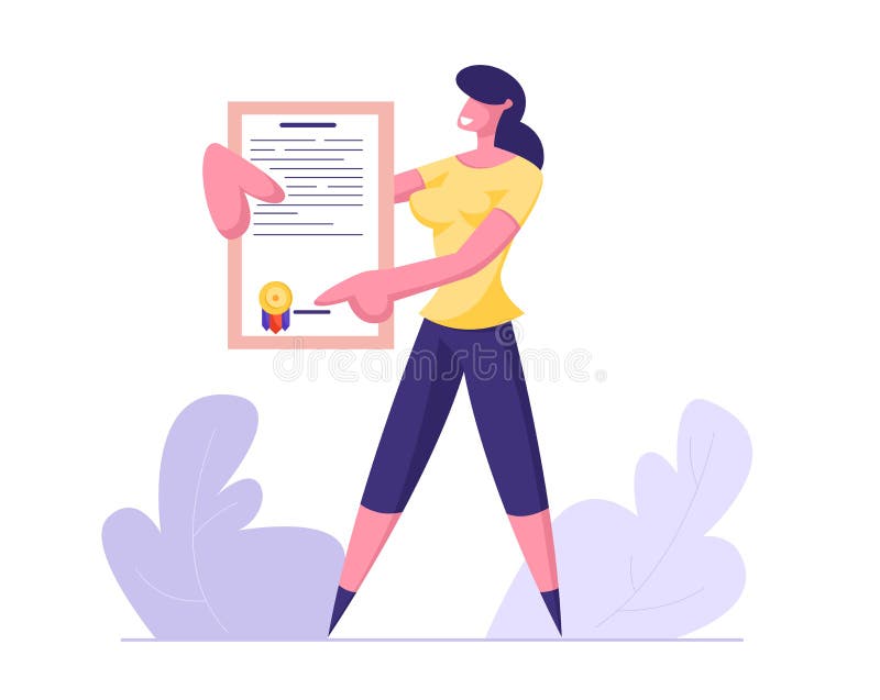 Giovane donna di affari che tiene il certificato di polizza d'assicurazione con il bollo della guarnizione Protezione degli inter royalty illustrazione gratis Giovane donna di affari che tiene il certificato di polizza d'assicurazione con il bollo della guarnizione Protezione degli inter royalty illustrazione gratis