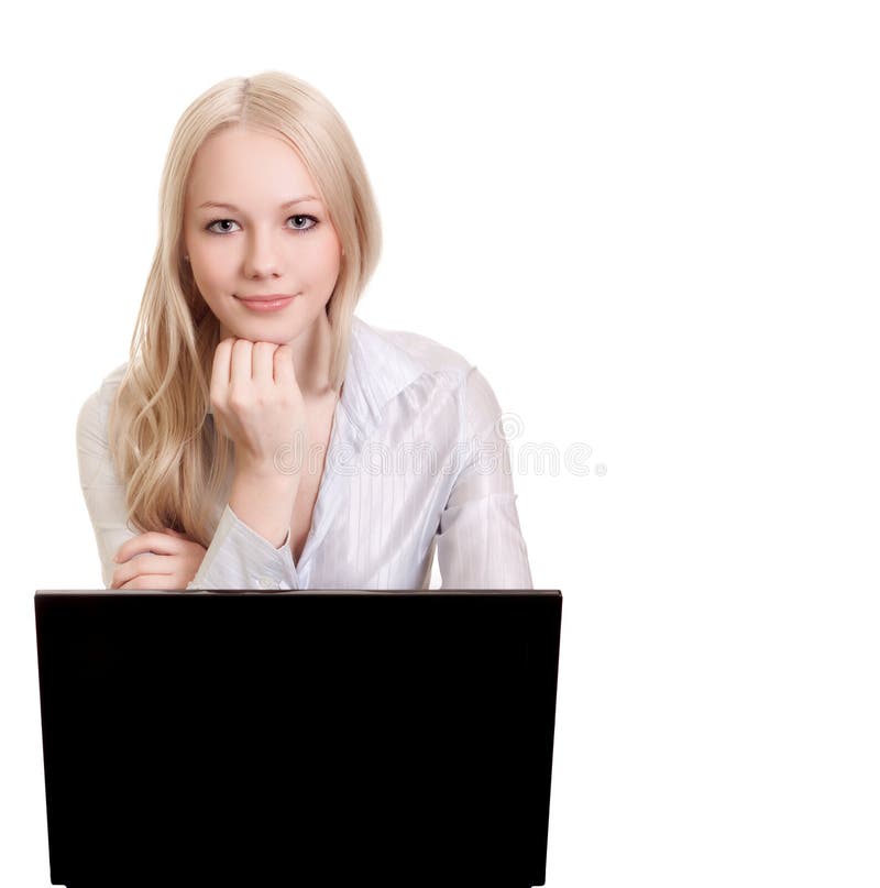 Giovane donna di affari, o allievo con il computer portatile fotografia stock