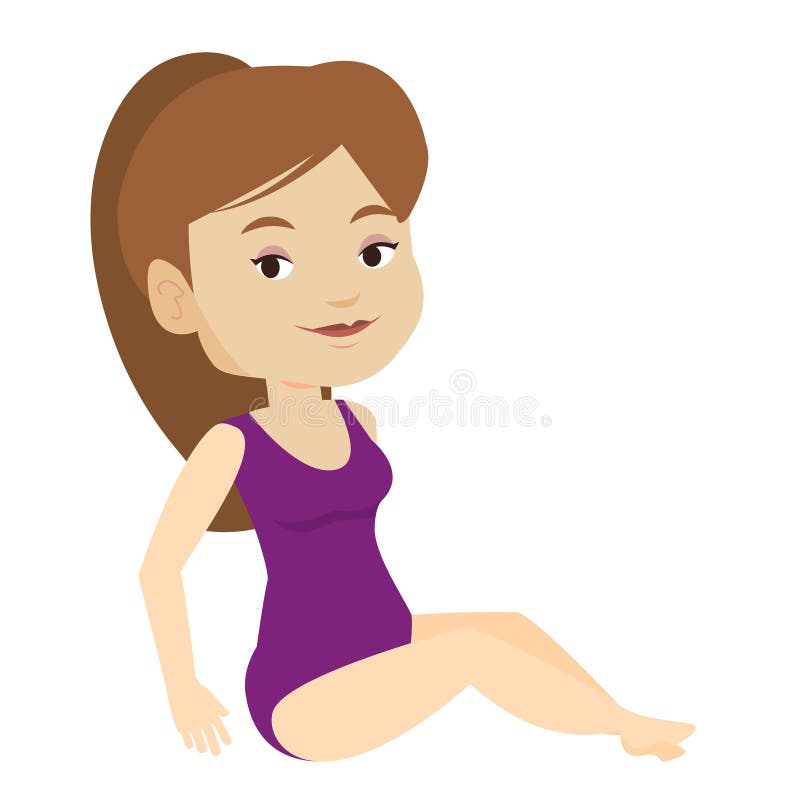 Giovane donna felice in costume da bagno che prende il sole illustrazione di stock Giovane donna felice in costume da bagno che prende il sole illustrazione di stock