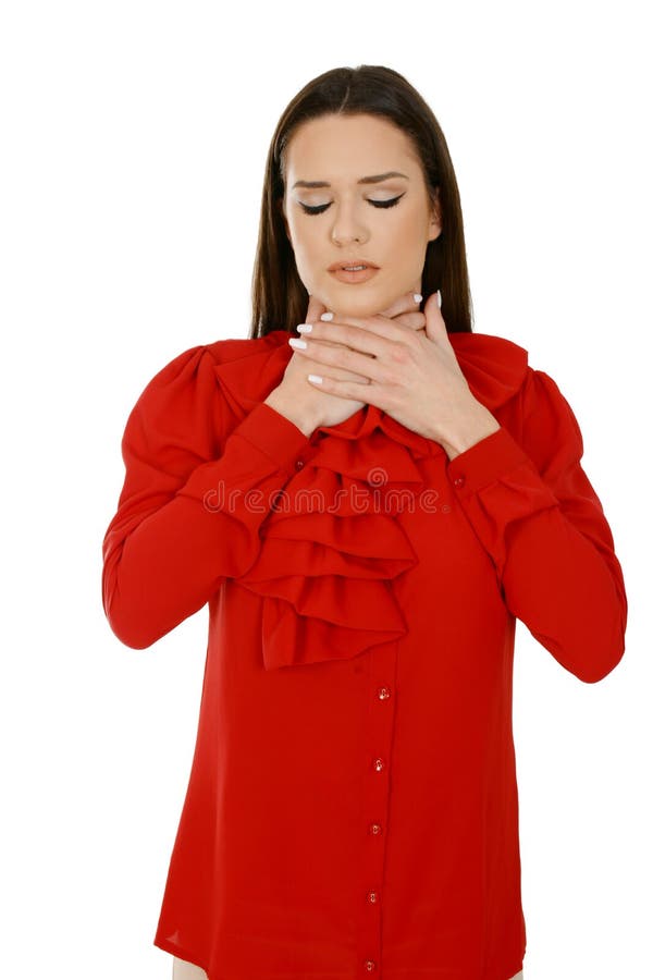 Giovane donna malata infelice che ha una gola irritata fotografia stock libera da diritti Giovane donna malata infelice che ha una gola irritata fotografia stock libera da diritti