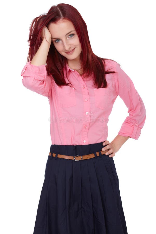 Giovane femmina attraente di redhead in camicia dentellare fotografie stock