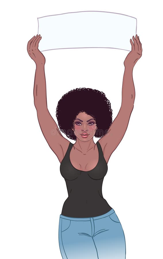 Giovane insegna afroamericana della tenuta della ragazza Raggiro femminista di protesta royalty illustrazione gratis Giovane insegna afroamericana della tenuta della ragazza Raggiro femminista di protesta royalty illustrazione gratis