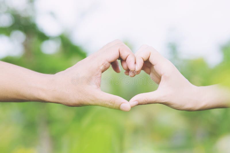 Giovane manifestazione dell'amante delle coppie che si tiene per mano per fare cuore fotografia stock