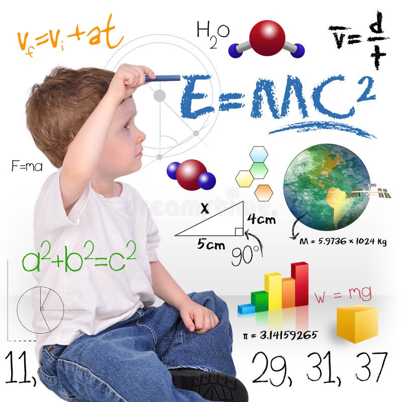 Giovane scrittura del genio del ragazzo di scienza di per la matematica
