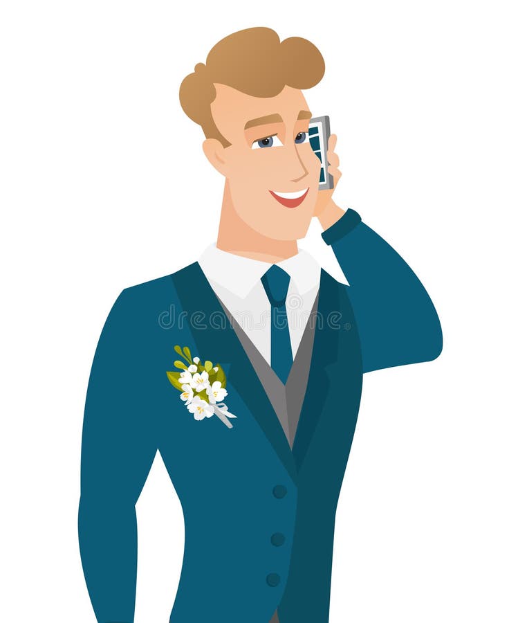 Giovane sposo caucasico che parla su un telefono cellulare royalty illustrazione gratis Giovane sposo caucasico che parla su un telefono cellulare royalty illustrazione gratis
