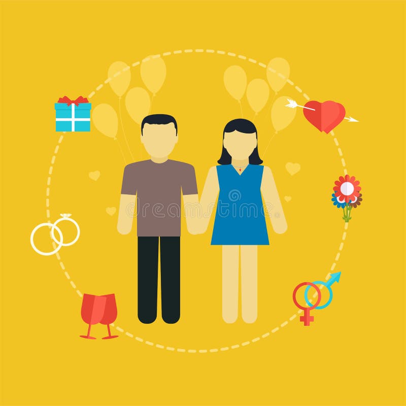 Giovani coppie, concetto con le icone, pianificazione familiare di nozze royalty illustrazione gratis Giovani coppie, concetto con le icone, pianificazione familiare di nozze royalty illustrazione gratis