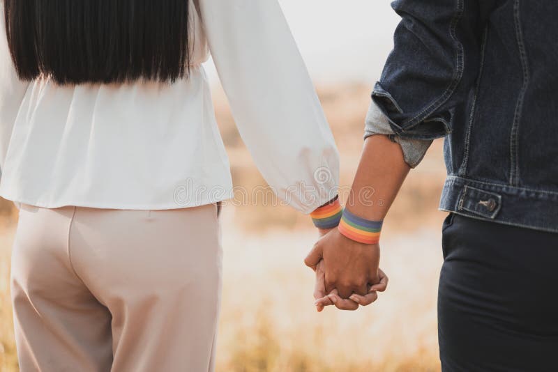 Giovani donne asiatiche lesbiche LGBT che tengono per mano l'orgoglio LGBT immagine stock Giovani donne asiatiche lesbiche LGBT che tengono per mano l'orgoglio LGBT immagine stock