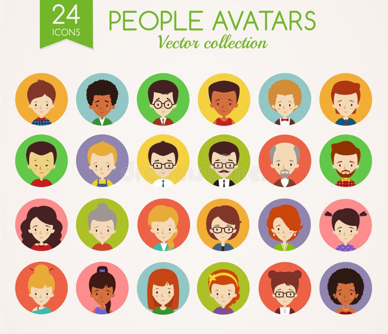 Giovani fronti adulti Insieme degli avatar rotondi di vettore illustrazione vettoriale Giovani fronti adulti Insieme degli avatar rotondi di vettore illustrazione vettoriale
