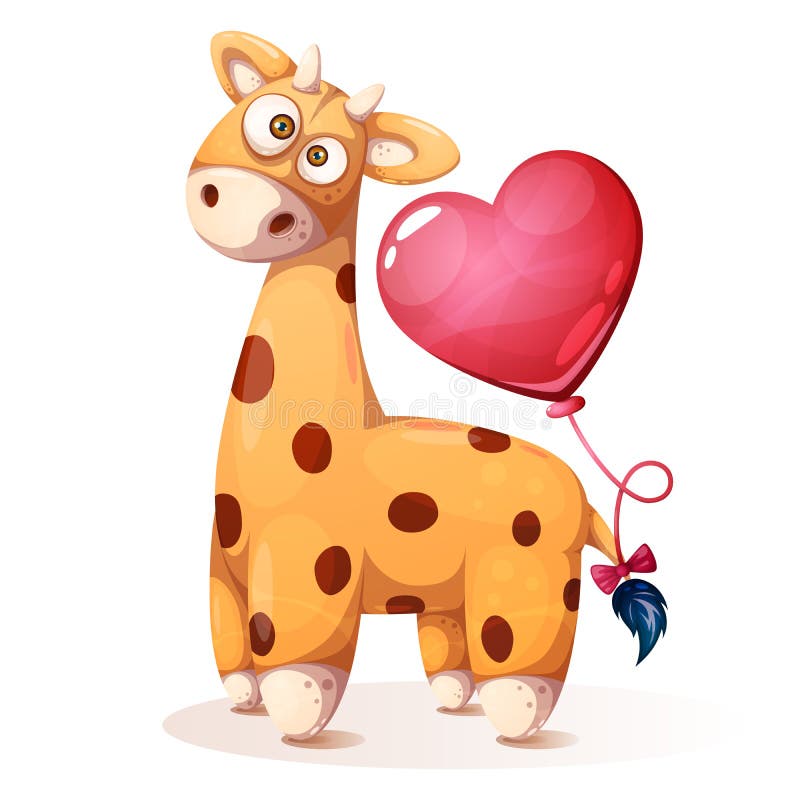 Girafa bonito, engraçado da peluche com balão do coração - ilustração dos desenhos animados ilustração stock Girafa bonito, engraçado da peluche com balão do coração - ilustração dos desenhos animados ilustração stock