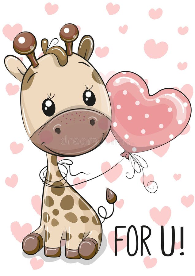 Girafe avec le ballon sur un fond de coeurs illustration de vecteur Girafe avec le ballon sur un fond de coeurs illustration de vecteur