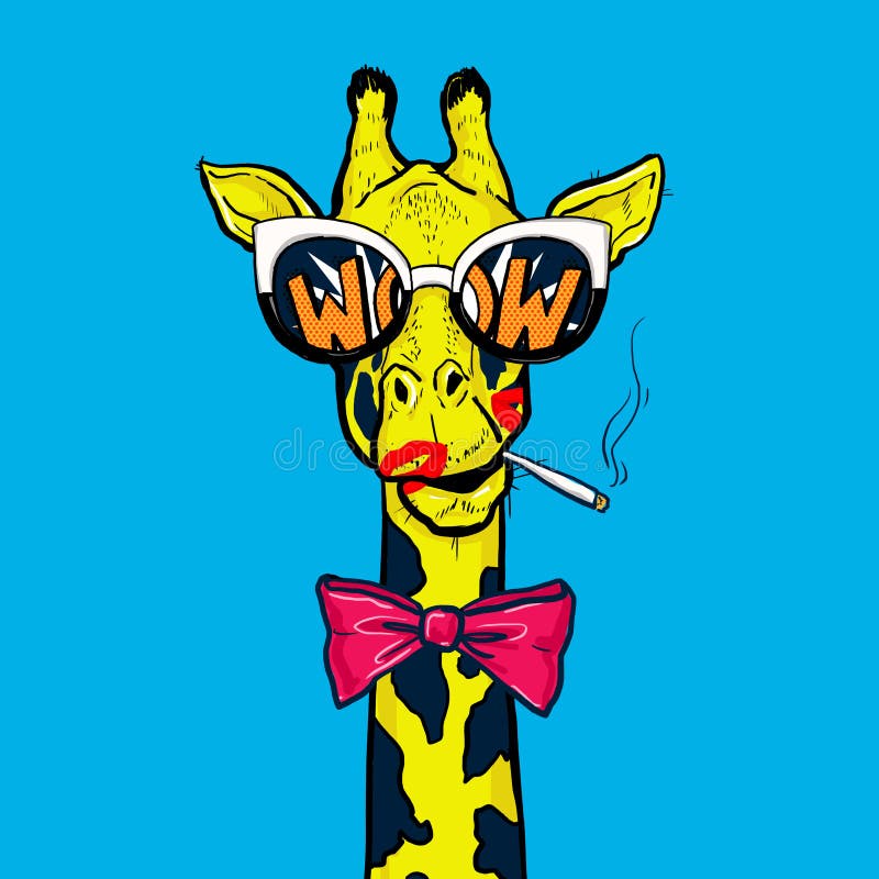 Girafe d'art de bruit en verres avec la cigarette de tabagisme d'arc rouge wow OMG illustration stock Girafe d'art de bruit en verres avec la cigarette de tabagisme d'arc rouge wow OMG illustration stock