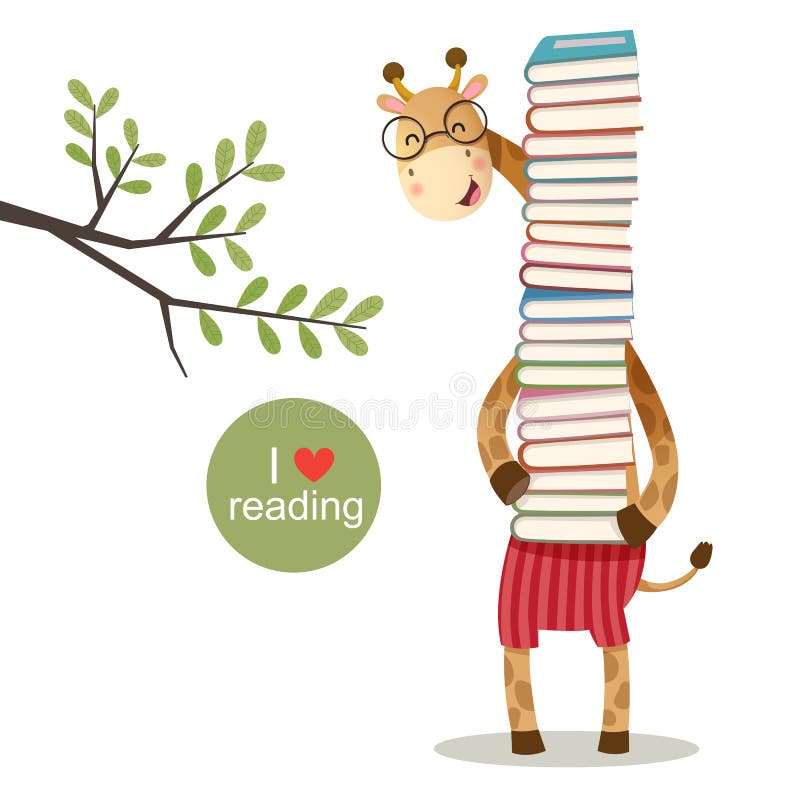 Girafe de bande dessinée tenant une pile des livres illustration de vecteur Girafe de bande dessinée tenant une pile des livres illustration de vecteur