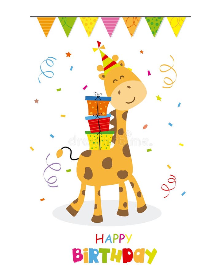 Carte De Joyeux Anniversaire Avec La Girafe Mignonne De Bande Dessinée